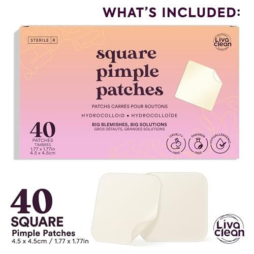 LivaClean 40CT Large Pimple Patches for Face - Big Hydrocolloid Acne Patches for Blemishes on Body, Nose, Forehead, Chin - XL Zit Stickers Avelisse