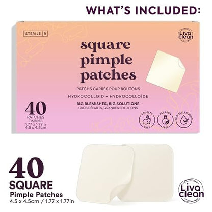 LivaClean 40CT Large Pimple Patches for Face - Big Hydrocolloid Acne Patches for Blemishes on Body, Nose, Forehead, Chin - XL Zit Stickers Avelisse