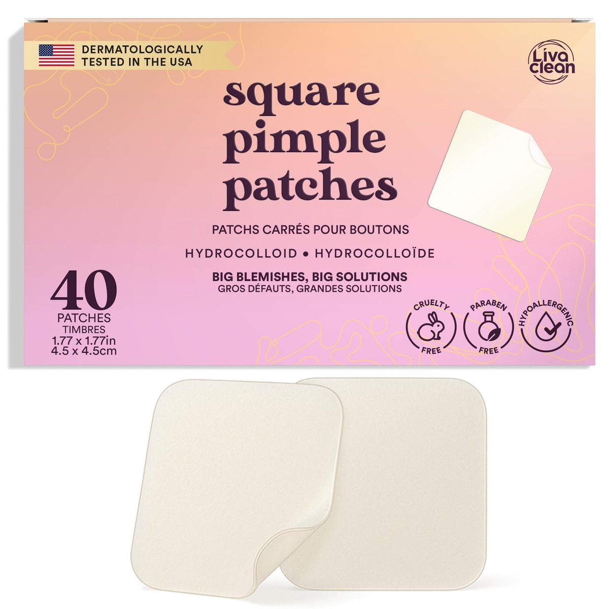 LivaClean 40CT Large Pimple Patches for Face - Big Hydrocolloid Acne Patches for Blemishes on Body, Nose, Forehead, Chin - XL Zit Stickers Avelisse