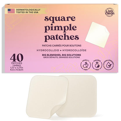 LivaClean 40CT Large Pimple Patches for Face - Big Hydrocolloid Acne Patches for Blemishes on Body, Nose, Forehead, Chin - XL Zit Stickers Avelisse