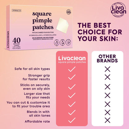 LivaClean 40CT Large Pimple Patches for Face - Big Hydrocolloid Acne Patches for Blemishes on Body, Nose, Forehead, Chin - XL Zit Stickers Avelisse