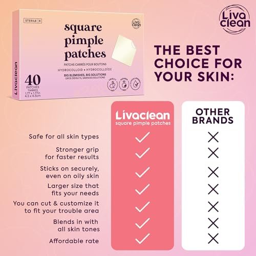 LivaClean 40CT Large Pimple Patches for Face - Big Hydrocolloid Acne Patches for Blemishes on Body, Nose, Forehead, Chin - XL Zit Stickers Avelisse