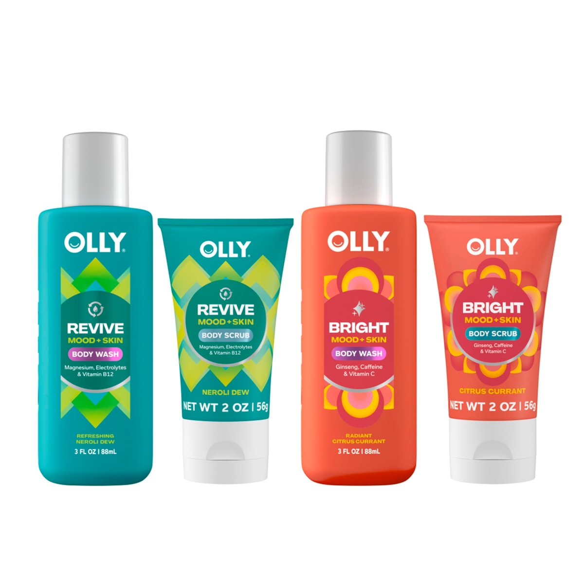 OLLY Body Wash & Body Scrub Mini Pack - 4 Count, Hydrate & Repair Skin Barrier, 3 oz Each Avelisse