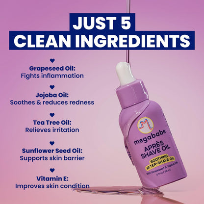 Megababe Après Shave Oil – Soothing After-Shave Oil with Grapeseed & Jojoba Oils, 2 fl oz Avelisse