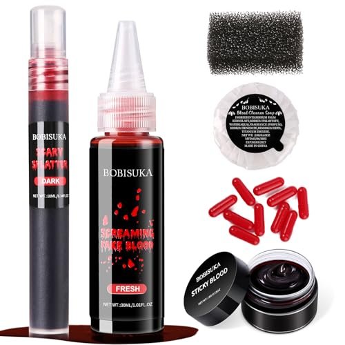 Halloween Fake Blood SFX Makeup Kit – Realistic Liquid Spray, Dripping Blood, Coagulated Gel, Capsules, Sponge & Soap – Washable Special Effects Body Paint for Vampire & Zombie Costumes Avelisse