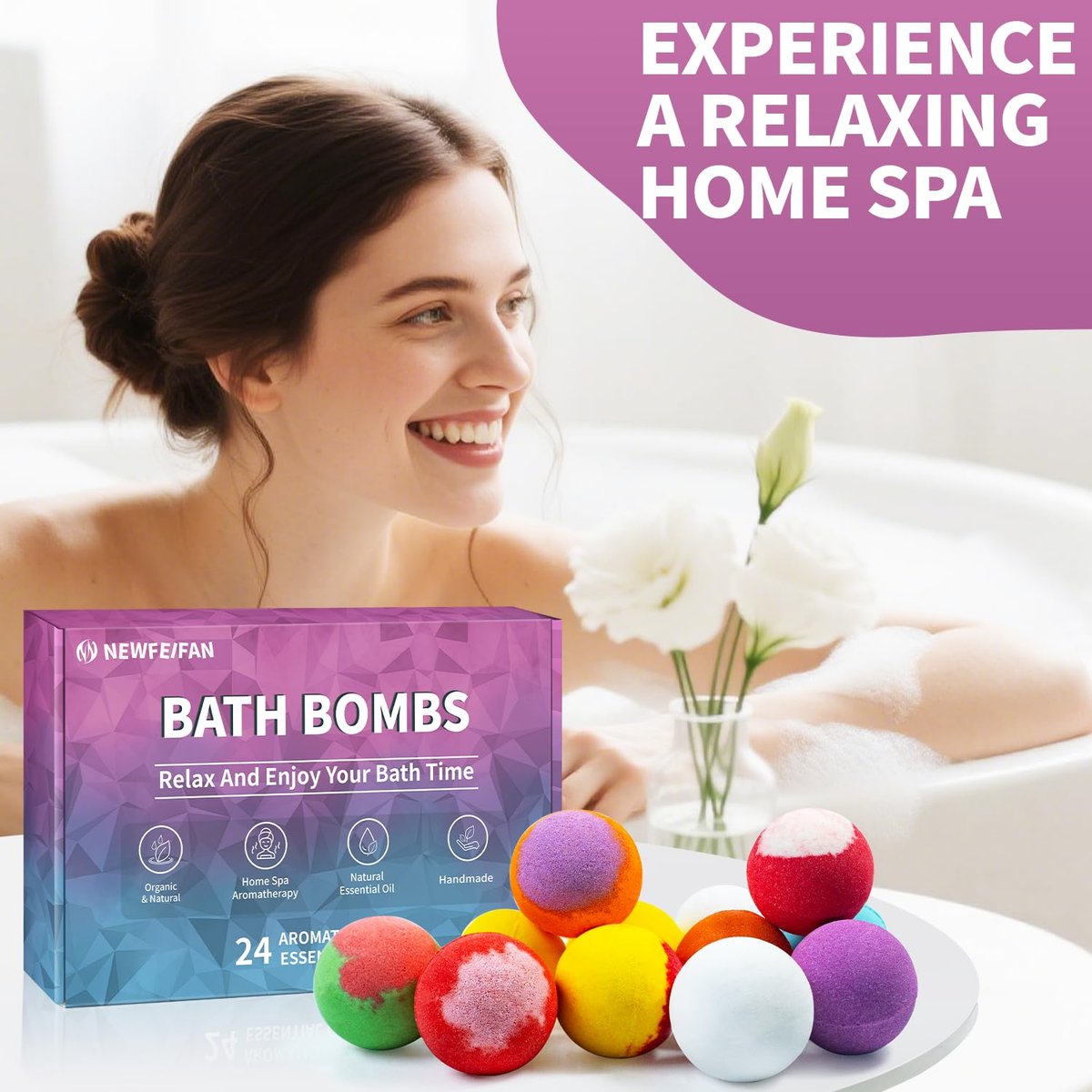 24-Pack Handmade Natural & Organic Essential Oil Bath Bombs - Gift Basket Set for Women & Men, Spa Relaxing Bath Bombs for Mom, Wife, Girlfriend, Teacher Appreciation Avelisse