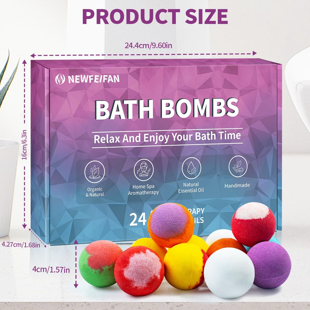 24-Pack Handmade Natural & Organic Essential Oil Bath Bombs - Gift Basket Set for Women & Men, Spa Relaxing Bath Bombs for Mom, Wife, Girlfriend, Teacher Appreciation Avelisse
