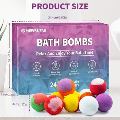 24-Pack Handmade Natural & Organic Essential Oil Bath Bombs - Gift Basket Set for Women & Men, Spa Relaxing Bath Bombs for Mom, Wife, Girlfriend, Teacher Appreciation Avelisse