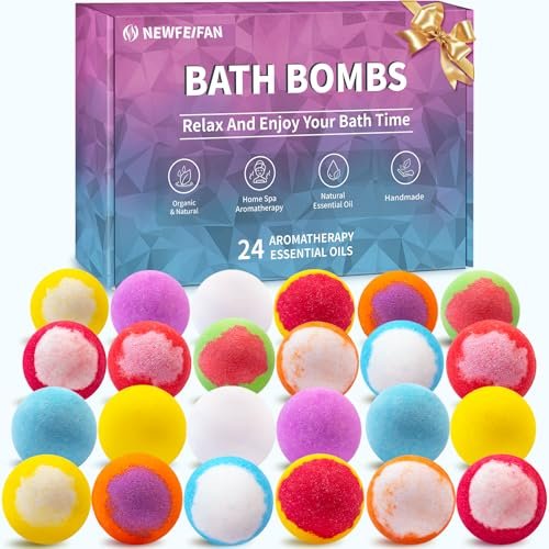 24-Pack Handmade Natural & Organic Essential Oil Bath Bombs - Gift Basket Set for Women & Men, Spa Relaxing Bath Bombs for Mom, Wife, Girlfriend, Teacher Appreciation Avelisse
