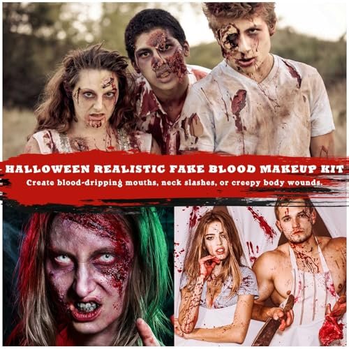 BOBISUKA Halloween Fake Blood Kit – 5PCS Realistic SFX Makeup for Zombie, Vampire, Monster & Cosplay - görsel 12