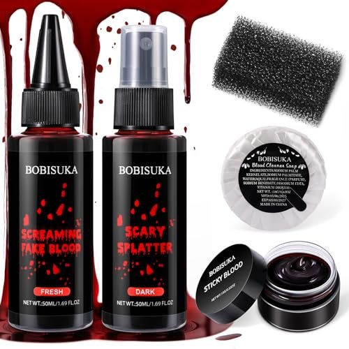 BOBISUKA Halloween Fake Blood Kit – 5PCS Realistic SFX Makeup for Zombie, Vampire, Monster & Cosplay - görsel 2