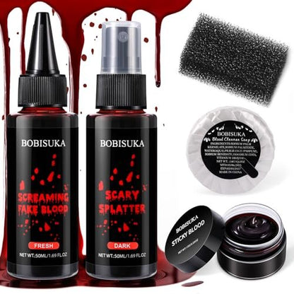 BOBISUKA Halloween Fake Blood Kit – 5PCS Realistic SFX Makeup for Zombie, Vampire, Monster & Cosplay