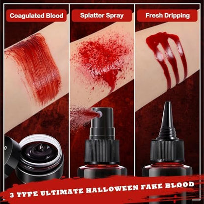 BOBISUKA Halloween Fake Blood Kit – 5PCS Realistic SFX Makeup for Zombie, Vampire, Monster & Cosplay
