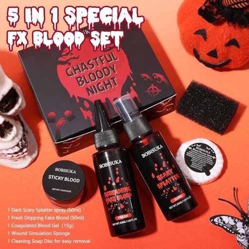 BOBISUKA Halloween Fake Blood Kit – 5PCS Realistic SFX Makeup for Zombie, Vampire, Monster & Cosplay - görsel 4
