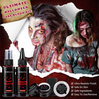 BOBISUKA Halloween Fake Blood Kit – 5PCS Realistic SFX Makeup for Zombie, Vampire, Monster & Cosplay