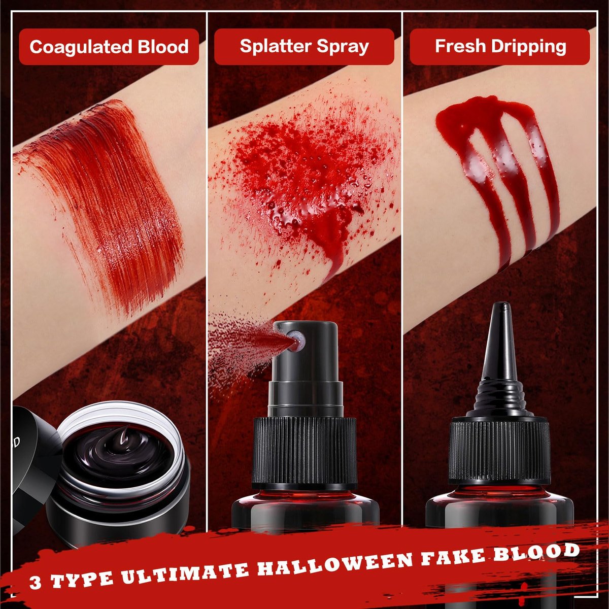 BOBISUKA Halloween Fake Blood Kit – 5PCS Realistic SFX Makeup for Zombie, Vampire, Monster & Cosplay - görsel 7
