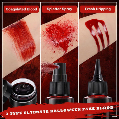 BOBISUKA Halloween Fake Blood Kit – 5PCS Realistic SFX Makeup for Zombie, Vampire, Monster & Cosplay