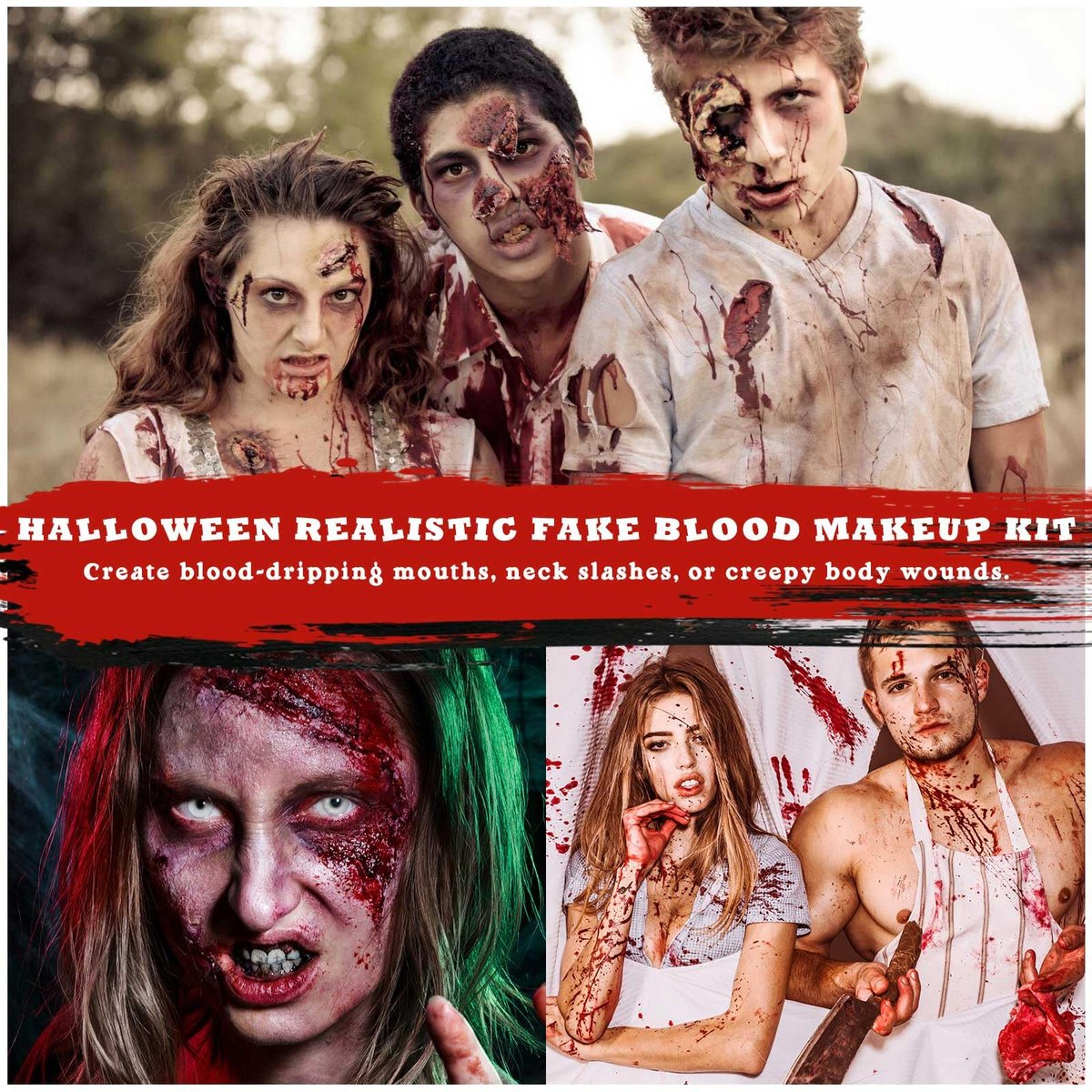 BOBISUKA Halloween Fake Blood Kit – 5PCS Realistic SFX Makeup for Zombie, Vampire, Monster & Cosplay - görsel 11