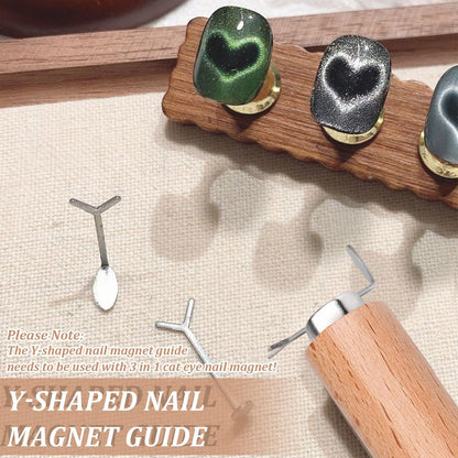 FOWSRHRG 3 in 1 Cat Eye Nail Magnet Tool Set – Wooden Handle with Steel Ball & Heart Magnet for DIY Nail Art