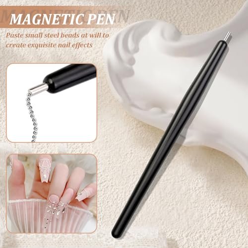 FOWSRHRG 3 in 1 Cat Eye Nail Magnet Tool Set – Wooden Handle with Steel Ball & Heart Magnet for DIY Nail Art - görsel 8