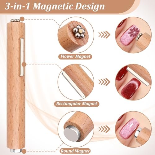 FOWSRHRG 3 in 1 Cat Eye Nail Magnet Tool Set – Wooden Handle with Steel Ball & Heart Magnet for DIY Nail Art - görsel 4