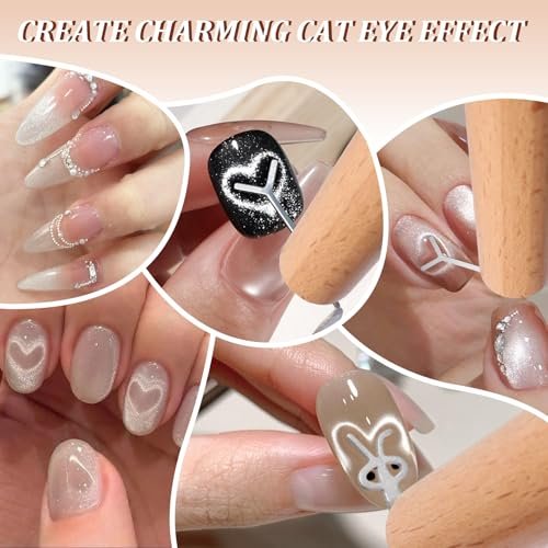 FOWSRHRG 3 in 1 Cat Eye Nail Magnet Tool Set – Wooden Handle with Steel Ball & Heart Magnet for DIY Nail Art - görsel 14