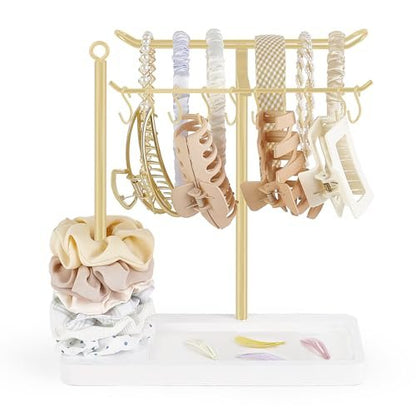 Dahey Gold Headband Holder – Multifunctional Hair Accessories Organizer Stand for Headbands, Claw Clips, Scrunchie Display – Metal Storage for Bedroom, Dorm, Bathroom Vanity Decor for Women Avelisse