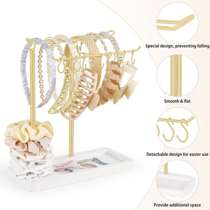 Dahey Gold Headband Holder – Multifunctional Hair Accessories Organizer Stand for Headbands, Claw Clips, Scrunchie Display – Metal Storage for Bedroom, Dorm, Bathroom Vanity Decor for Women Avelisse