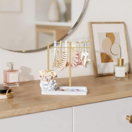 Dahey Gold Headband Holder – Multifunctional Hair Accessories Organizer Stand for Headbands, Claw Clips, Scrunchie Display – Metal Storage for Bedroom, Dorm, Bathroom Vanity Decor for Women Avelisse