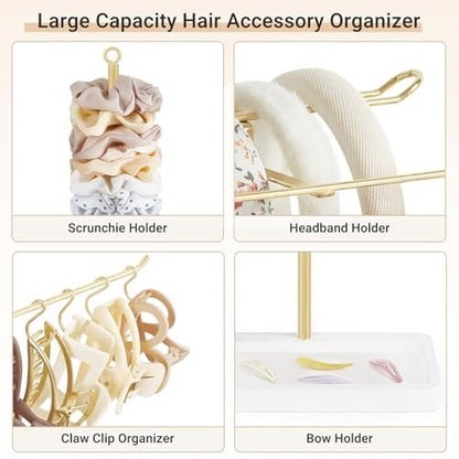 Dahey Gold Headband Holder – Multifunctional Hair Accessories Organizer Stand for Headbands, Claw Clips, Scrunchie Display – Metal Storage for Bedroom, Dorm, Bathroom Vanity Decor for Women Avelisse