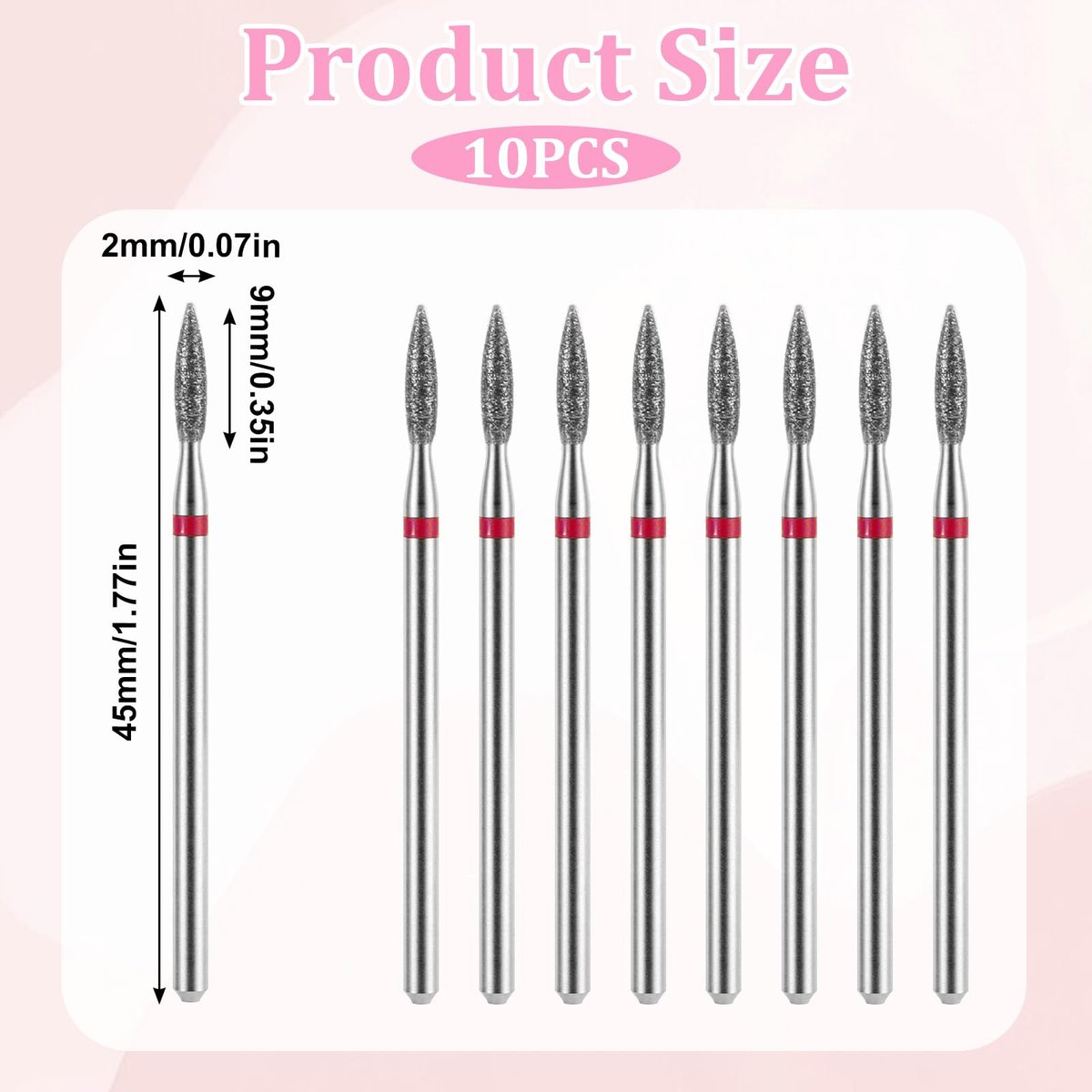 10 Piece Diamond Flame Cuticle Drill Bits with Case - 3/32'' Nail Drill Bits for Electric Nail File, Cuticle Bits Manicure Pedicure Kit - görsel 7