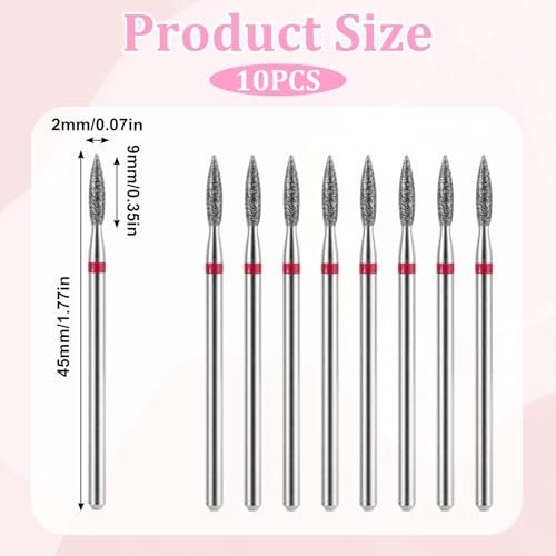 10 Piece Diamond Flame Cuticle Drill Bits with Case - 3/32'' Nail Drill Bits for Electric Nail File, Cuticle Bits Manicure Pedicure Kit - görsel 8