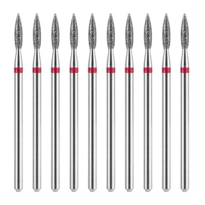 10 Piece Diamond Flame Cuticle Drill Bits with Case - 3/32'' Nail Drill Bits for Electric Nail File, Cuticle Bits Manicure Pedicure Kit