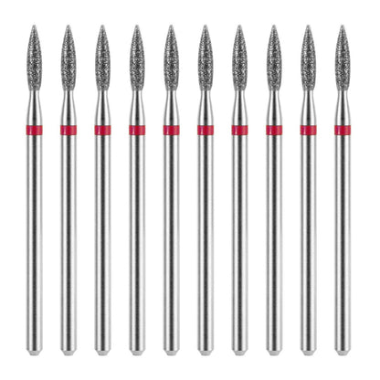 10 Piece Diamond Flame Cuticle Drill Bits with Case - 3/32'' Nail Drill Bits for Electric Nail File, Cuticle Bits Manicure Pedicure Kit