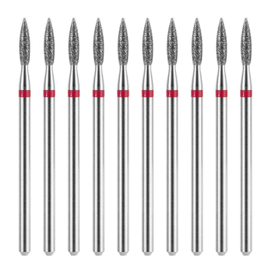 10 Piece Diamond Flame Cuticle Drill Bits with Case - 3/32'' Nail Drill Bits for Electric Nail File, Cuticle Bits Manicure Pedicure Kit