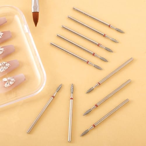 10 Piece Diamond Flame Cuticle Drill Bits with Case - 3/32'' Nail Drill Bits for Electric Nail File, Cuticle Bits Manicure Pedicure Kit - görsel 14