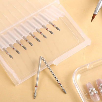 10 Piece Diamond Flame Cuticle Drill Bits with Case - 3/32'' Nail Drill Bits for Electric Nail File, Cuticle Bits Manicure Pedicure Kit