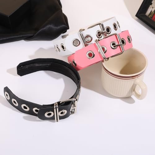 BaBakiak Gothic Punk Style Metal Buckle Headband for Women - Black Faux Leather Belt Design Hair Accessories (2-Piece Set) Avelisse