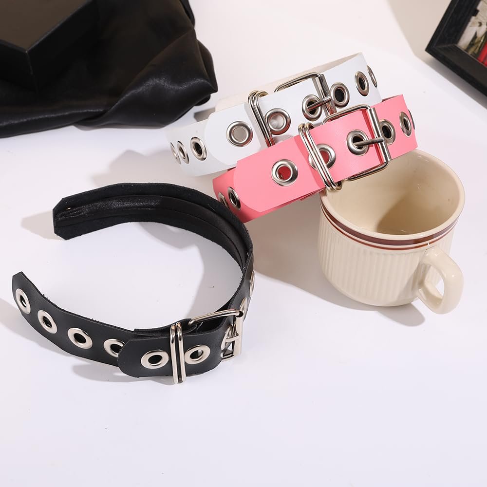 BaBakiak Gothic Punk Style Metal Buckle Headband for Women - Black Faux Leather Belt Design Hair Accessories (2-Piece Set) Avelisse
