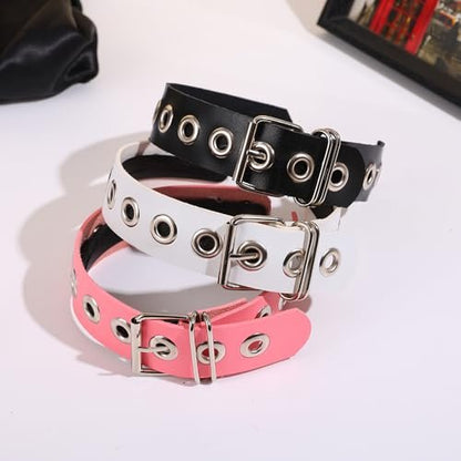 BaBakiak Gothic Punk Style Metal Buckle Headband for Women - Black Faux Leather Belt Design Hair Accessories (2-Piece Set) Avelisse