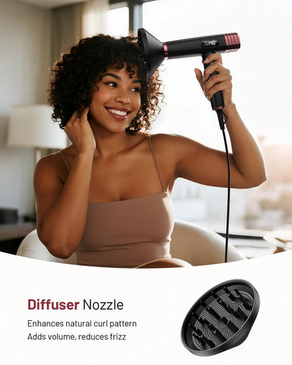 MESCOMB Dual Voltage Ionic Hair Dryer 1875W - High-Speed Blow Dryer with Diffuser for Women, Fast Drying, No Heat Damage, Low Noise, Lightweight, European Travel 110V-240V Avelisse