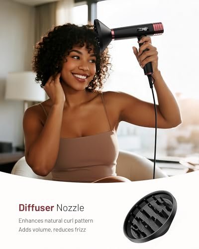 MESCOMB Dual Voltage Ionic Hair Dryer 1875W - High-Speed Blow Dryer with Diffuser for Women, Fast Drying, No Heat Damage, Low Noise, Lightweight, European Travel 110V-240V Avelisse