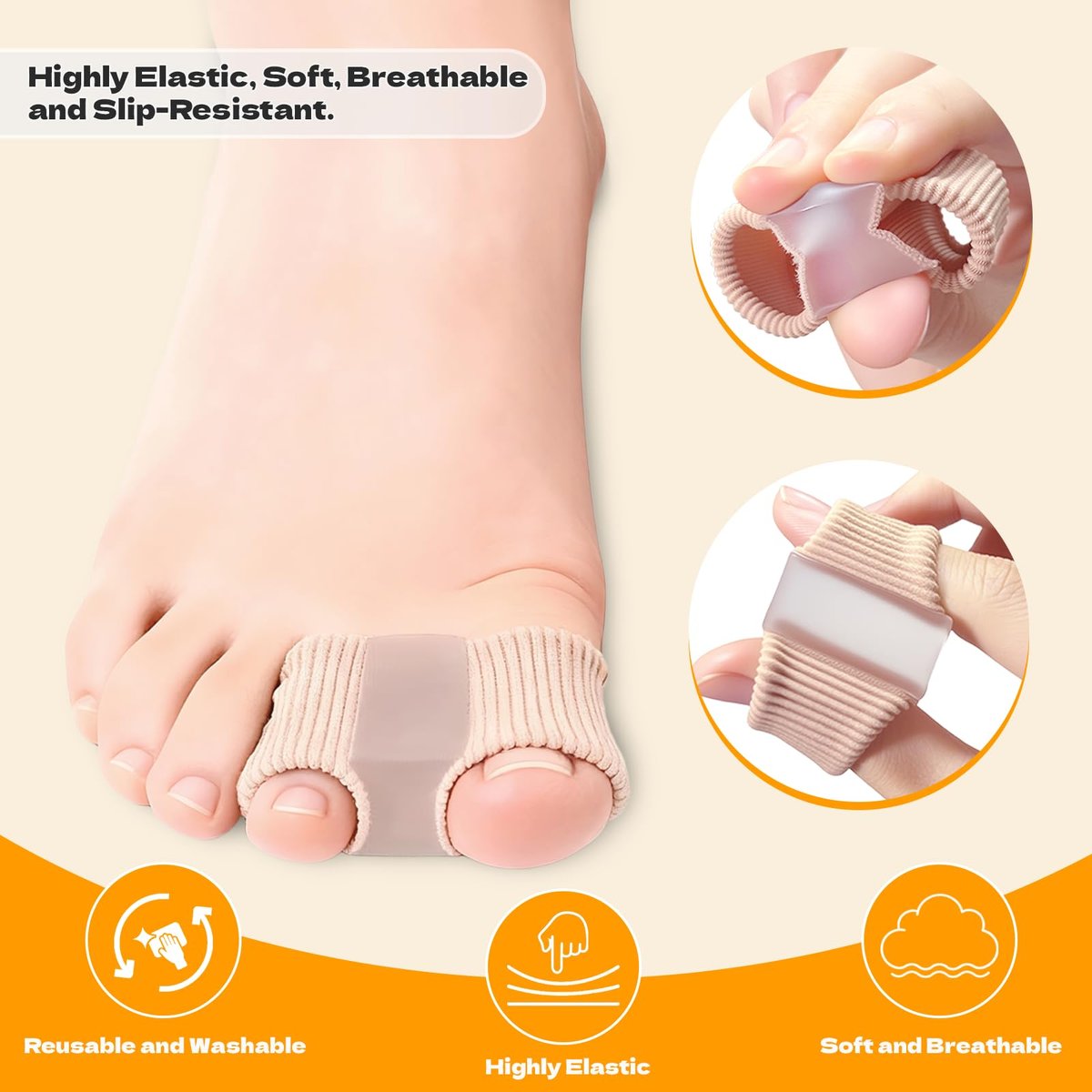 LeaOcaao 4 PCS Gel Bunion Toe Separators with 2 Loops for Overlapping Toes – Gel Toe Spacers & Bunion Corrector for Women and Men - görsel 7