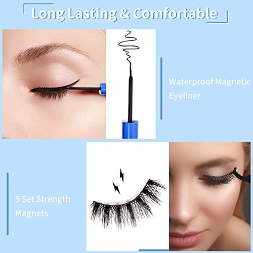 Magnetic Eyelashes Kit - 7 Pairs Reusable 3D Natural Look Magnetic Lashes with Eyeliner & Tweezers, No Glue Needed, Easy to Apply, Lightweight & Waterproof False Eyelashes (7 Pairs) - görsel 4