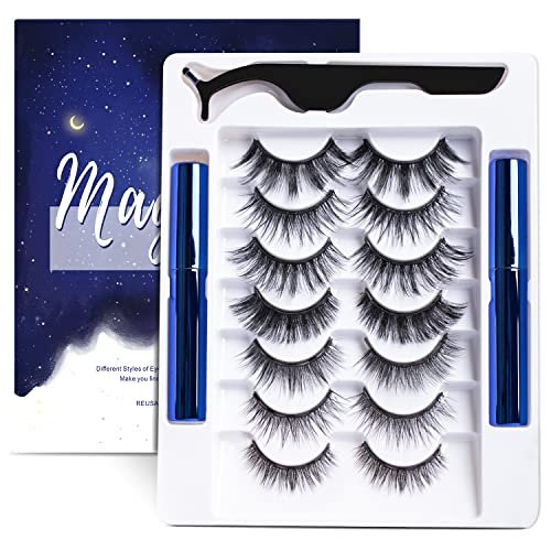 Magnetic Eyelashes Kit - 7 Pairs Reusable 3D Natural Look Magnetic Lashes with Eyeliner & Tweezers, No Glue Needed, Easy to Apply, Lightweight & Waterproof False Eyelashes (7 Pairs) - görsel 2
