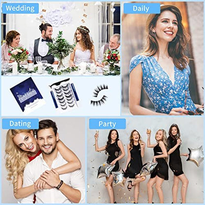 Magnetic Eyelashes Kit - 7 Pairs Reusable 3D Natural Look Magnetic Lashes with Eyeliner & Tweezers, No Glue Needed, Easy to Apply, Lightweight & Waterproof False Eyelashes (7 Pairs)