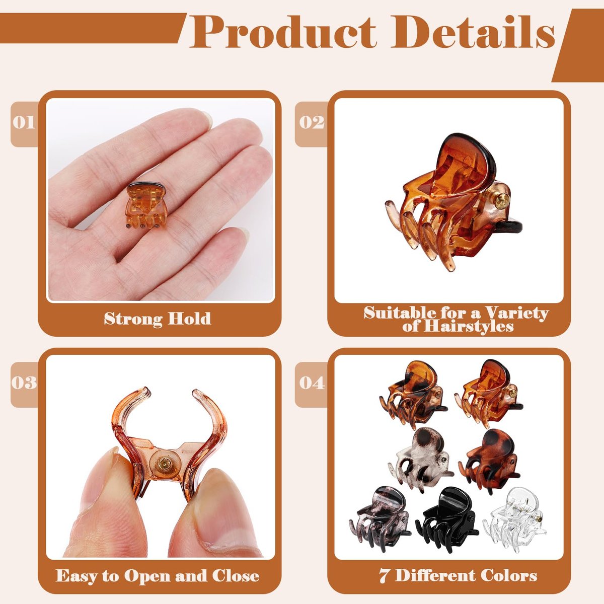 70 Pcs Mini Hair Claw Clips - Non Slip Tiny Jaw Claws for Women & Girls with Compartment Box, 7 Colors - görsel 9