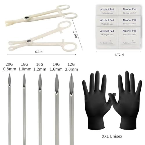 39PCS Piercing Kit with Silicone Model Body Part Displays – Professional Ear Nose Navel Piercing Set for Beginners & Pros Avelisse