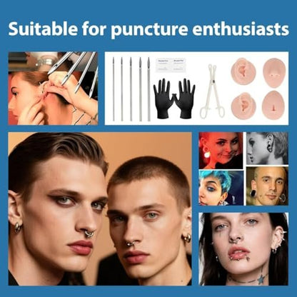 39PCS Piercing Kit with Silicone Model Body Part Displays – Professional Ear Nose Navel Piercing Set for Beginners & Pros Avelisse