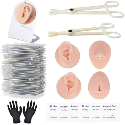 39PCS Piercing Kit with Silicone Model Body Part Displays – Professional Ear Nose Navel Piercing Set for Beginners & Pros Avelisse